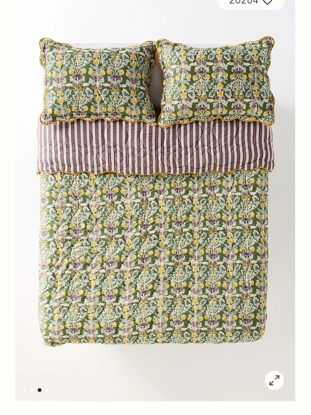 Anthropologie Floral Quilted Reversible Comforter Set in Green